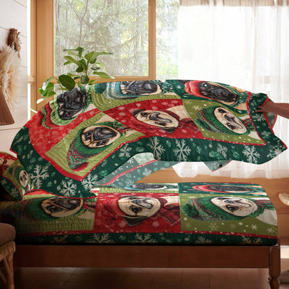 Shineful 4-Piece Bed Sheet Set Festive Puggy Christmas