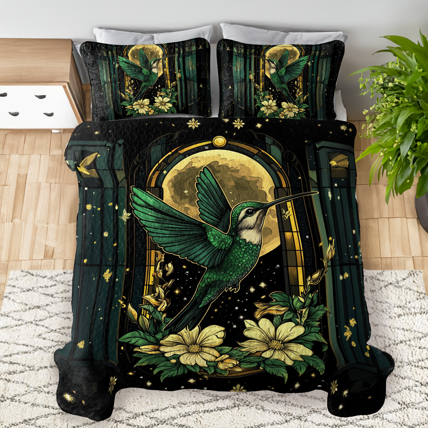 Shineful All Season Quilt 3-Piece Set Moonlit Hummingbird