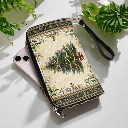 Glänzende Clutch aus Leder mit Trageriemen und klassischem Weihnachtsbaum