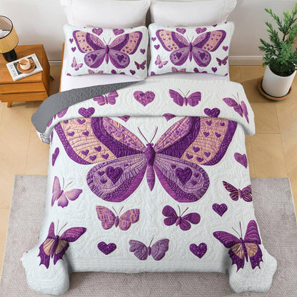 Shineful All Season Quilt 3-Piece Set - Purple Butterfly Bliss