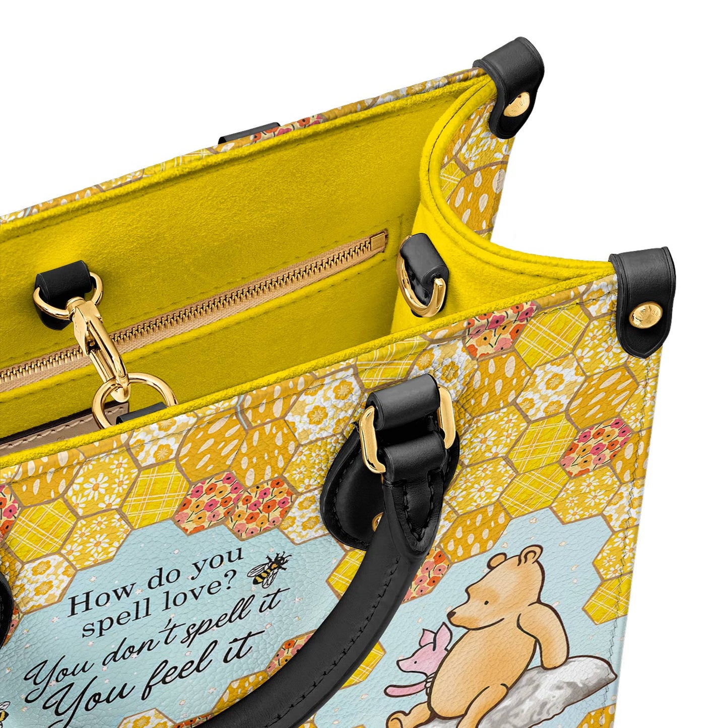 Sac en cuir brillant Winnie l'ourson avec citation d'amour