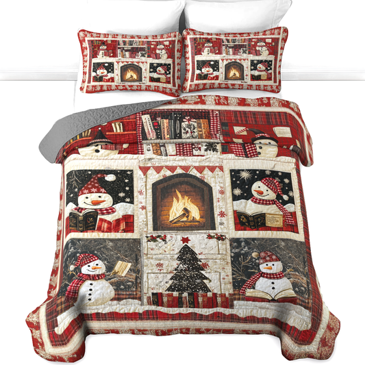 Shineful All Season Quilt 3-Piece Set Snowman Fireside Reading Delight