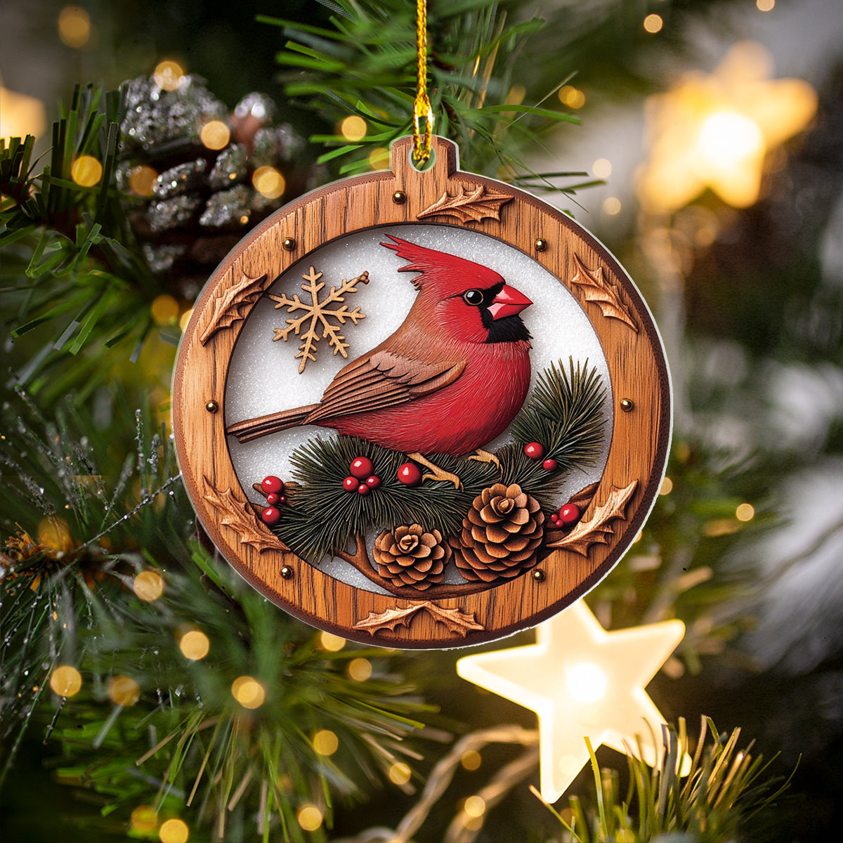 Shineful 2D Acrylic Ornament Wooden Cardinal