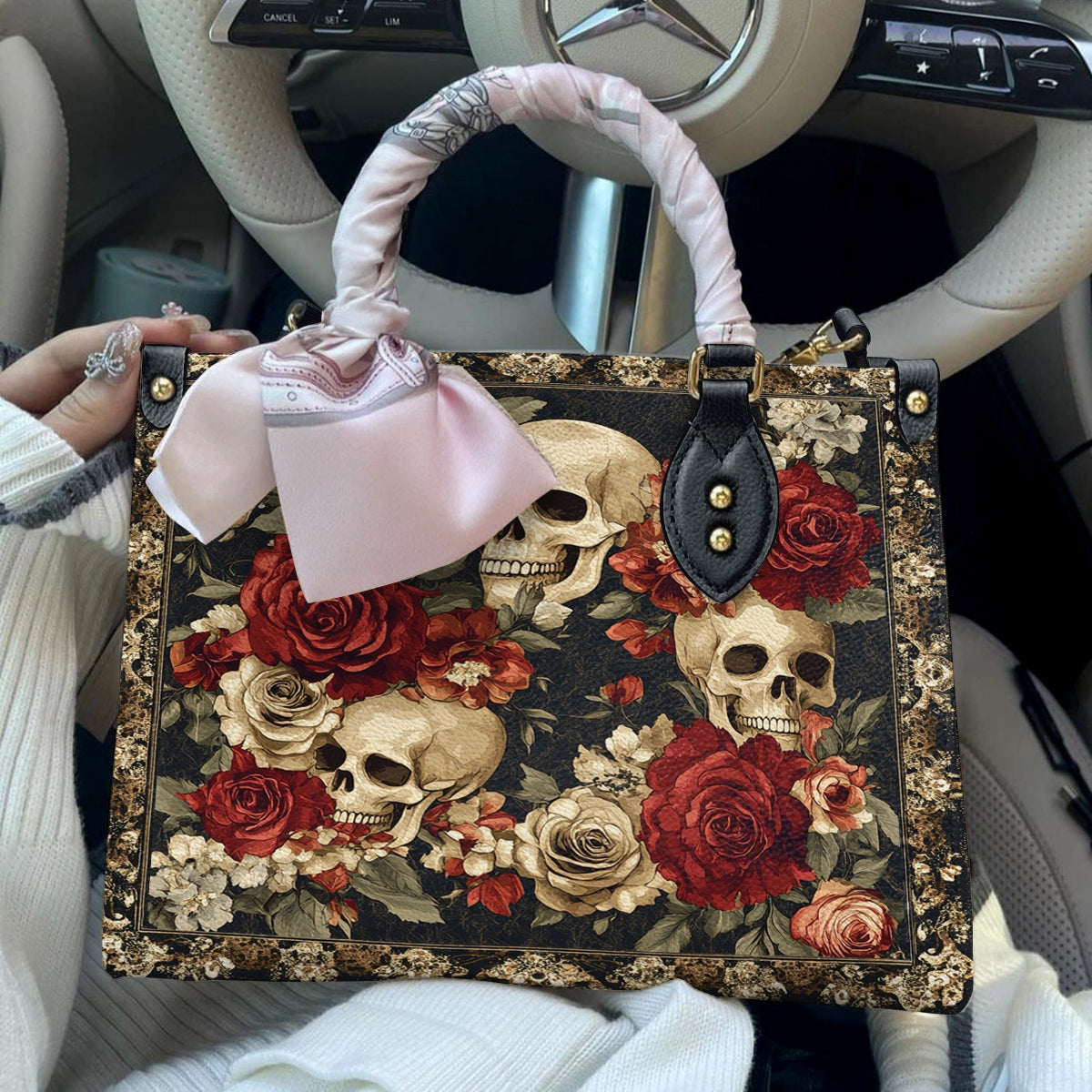 Shineful Leather Bag Crimson Skull Bloom