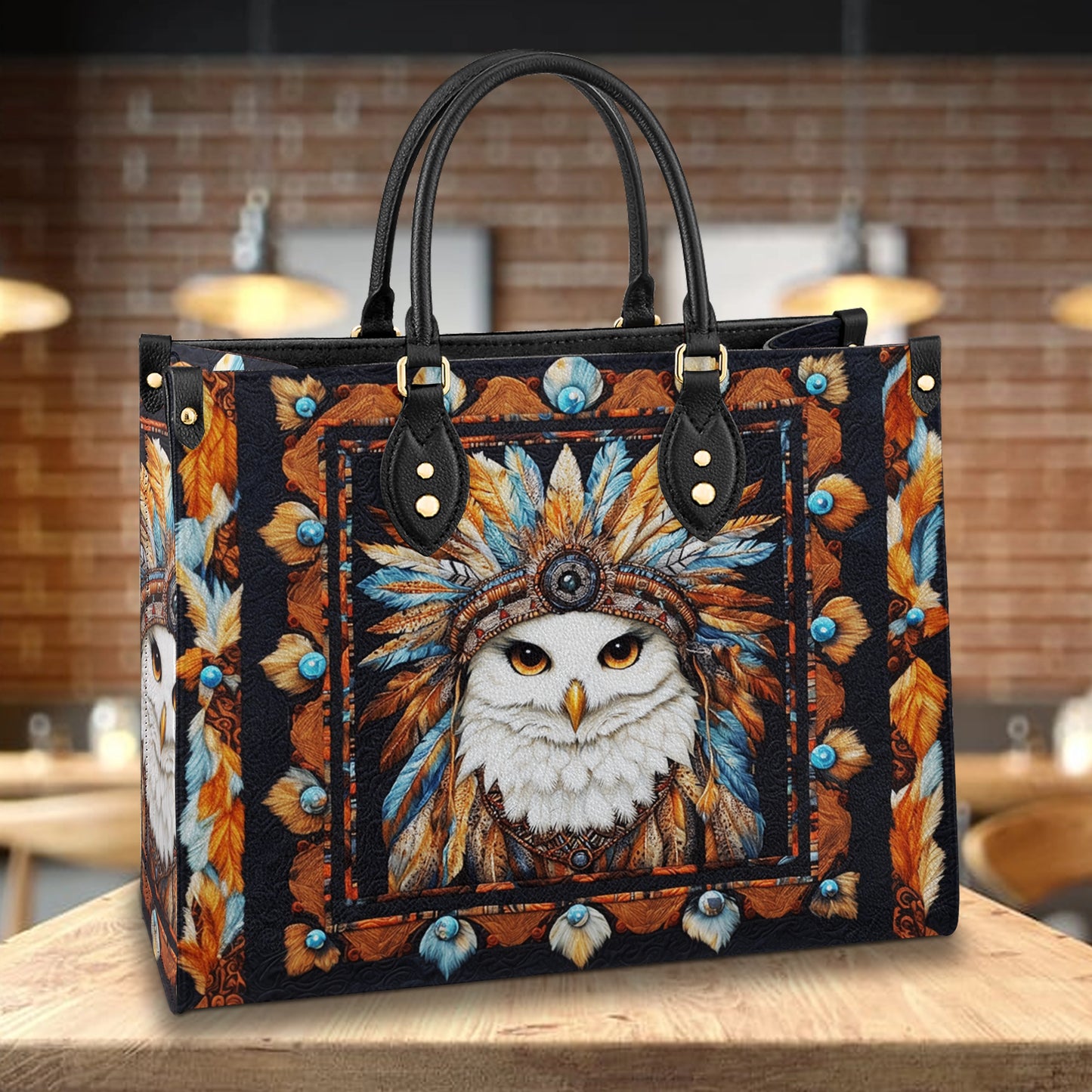 Sac en cuir brillant Tribal Owl Elegance