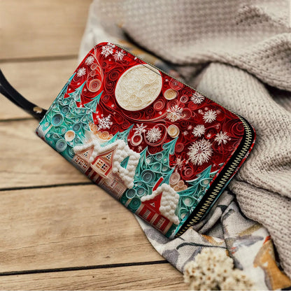 Shineful Leather Clutch Purse With Wristlet Strap Handle Christmas Village