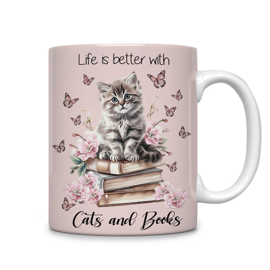 Shineful Ceramic Mug Kitty's Literary Escape