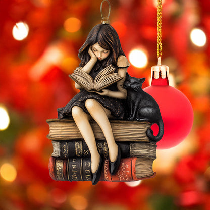 Shineful 2D Acrylic Ornament Reading Girl With Black Cat