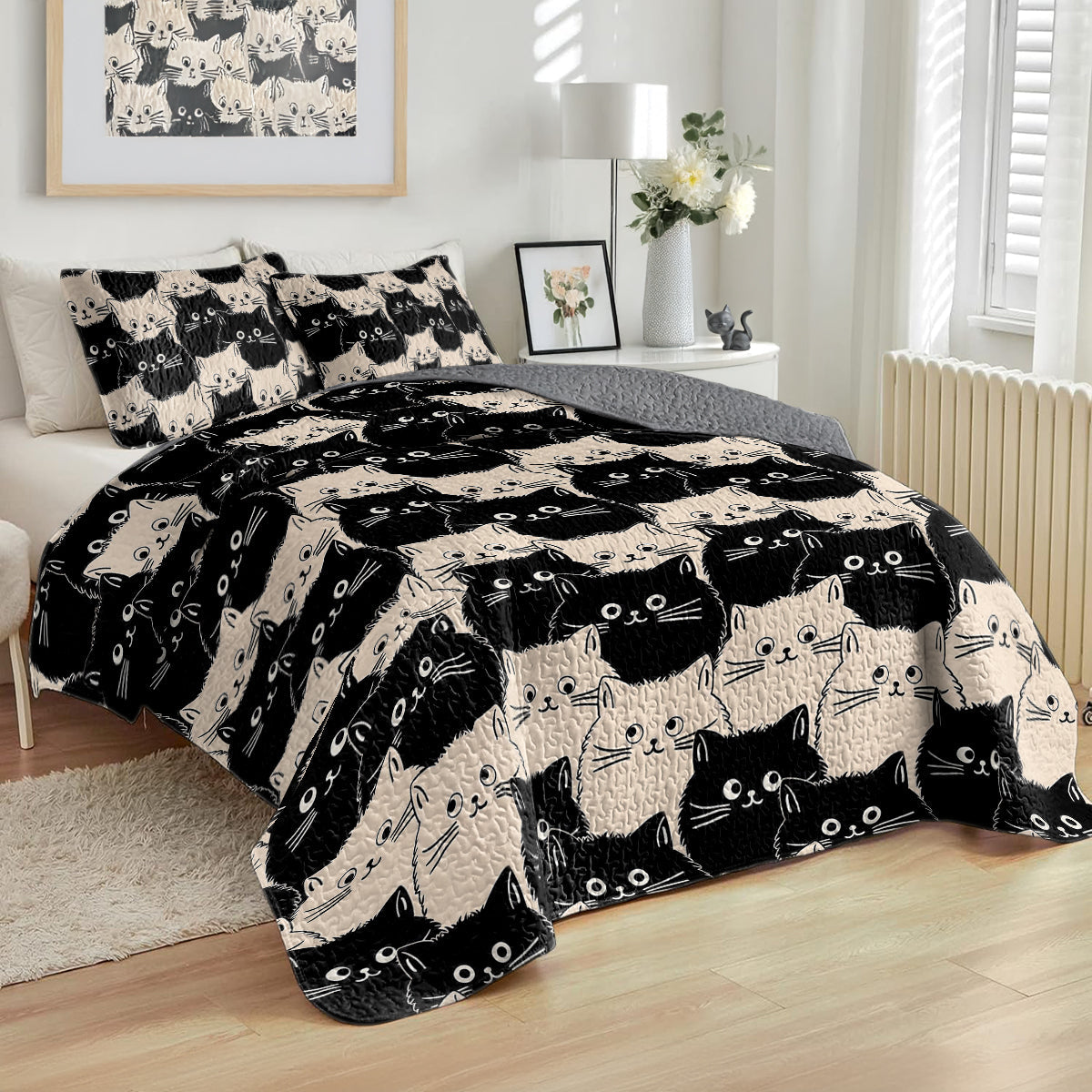 Shineful All Season Quilt 3-Piece Set - Cute Face Cats