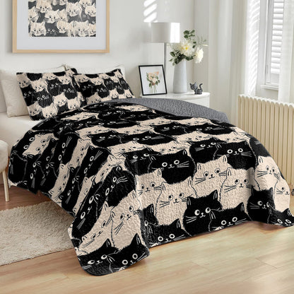 Shineful All Season Quilt 3-Piece Set - Cute Face Cats