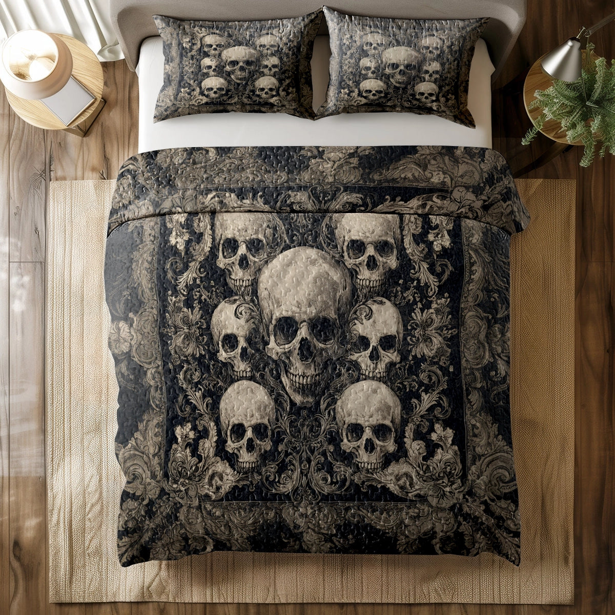 Shineful All Season Quilt 3-Piece Set - Gothic Skull Majesty