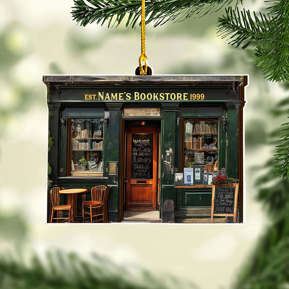 Shineful Personalized 2D Acrylic Ornament - Cozy Bookstore