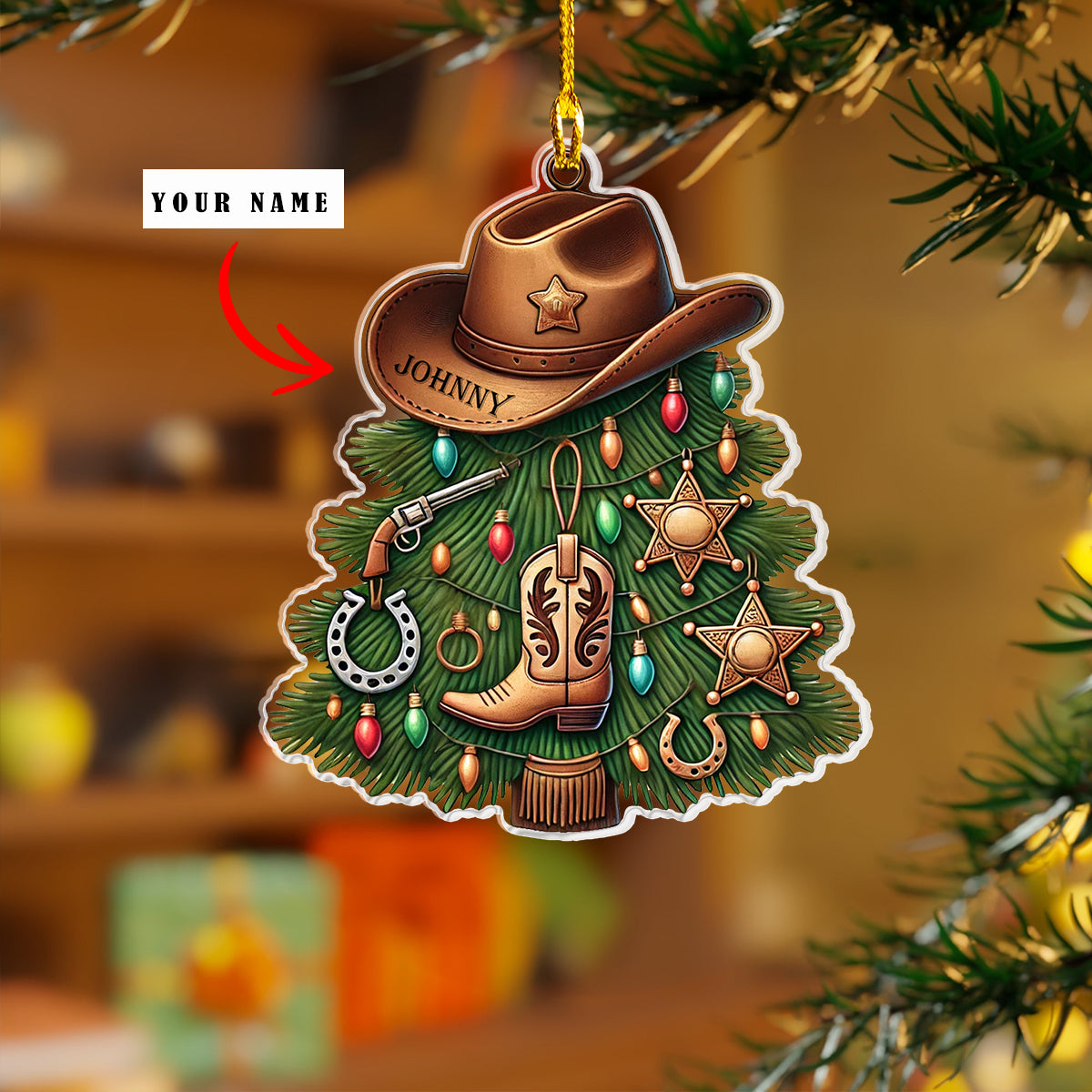 Shineful 2D Acrylic Ornament Personalized Cowboy Christmas Tree