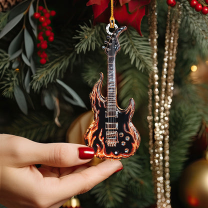 Glänzendes 2D-Ornament aus Acryl – Blazing Guitar