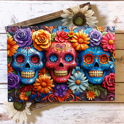 Shineful 2D Metal Sign Sugar Skull With Flower