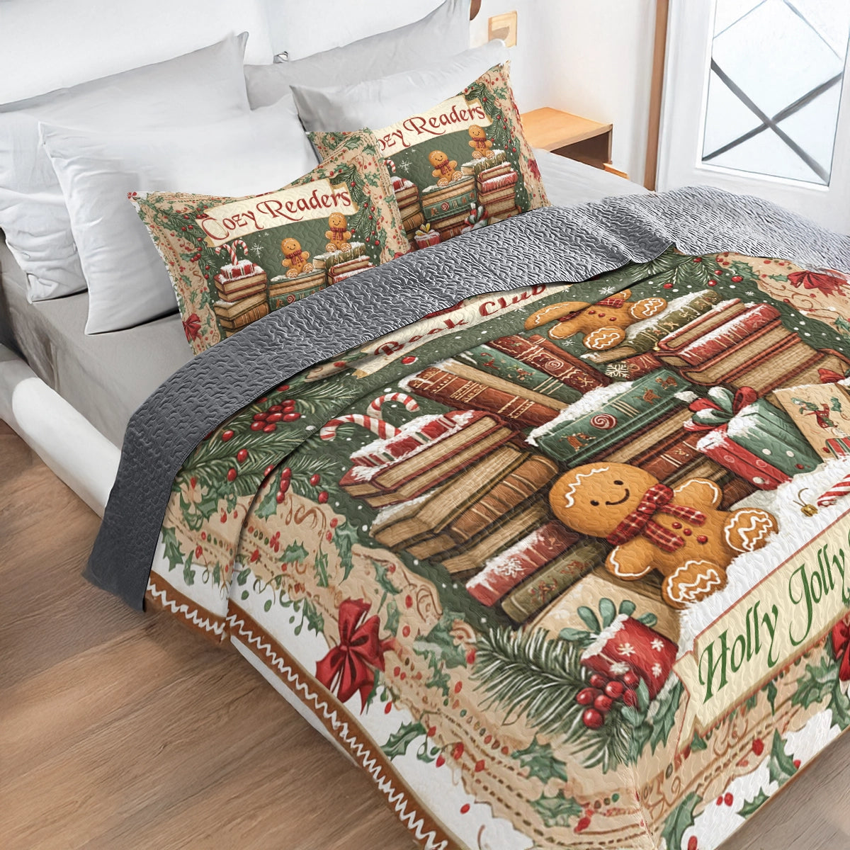 Shineful All Season Quilt 3-Piece Set Holly Jolly Book Club