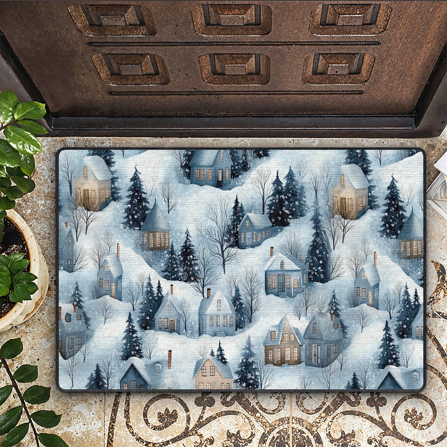 Tapis de sol antidérapant ultra fin Shineful, tapis de cuisine Snow Village