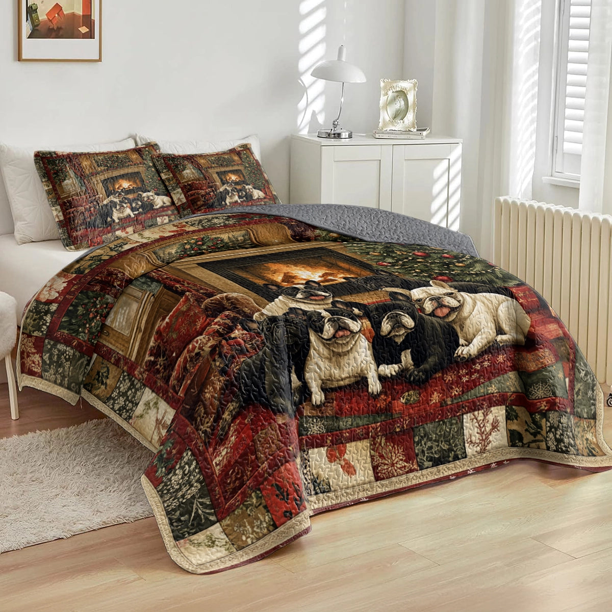 Shineful All Season Quilt 3-Piece Set - Frenchie Fireside Christmas