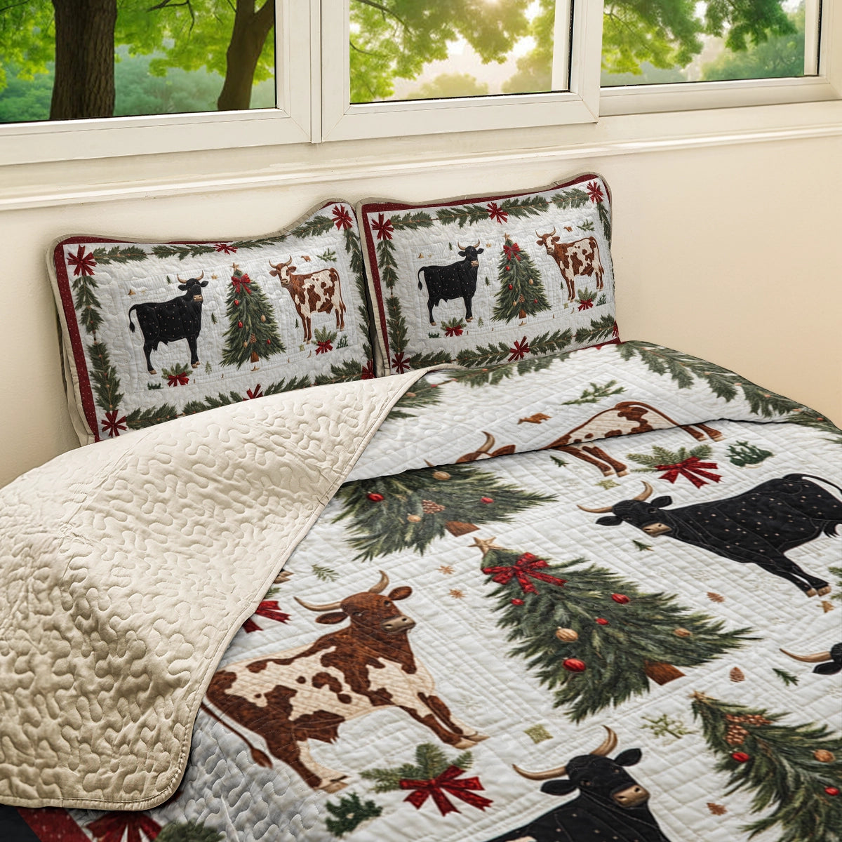 Shineful All Season Quilt 3-Piece Set Country Christmas Cattle