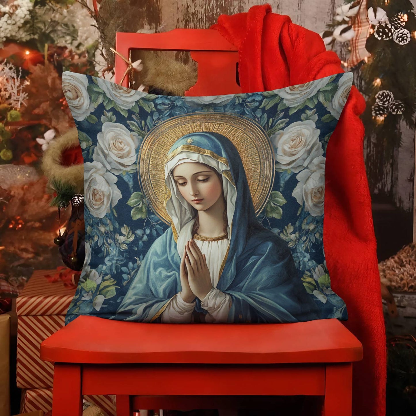 Shineful 2D Print Cushion Cover, Pillowcase, Pillows Covers Virgin Mary Floral Devotion