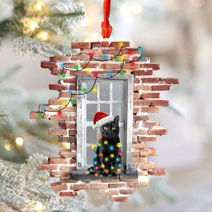 Shineful 2D Acrylic Ornament - Festive Feline In The Window