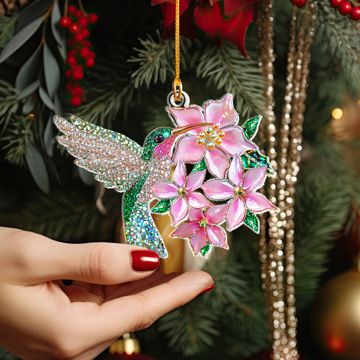 Shineful 2D Acrylic Ornament Floral Hummingbird