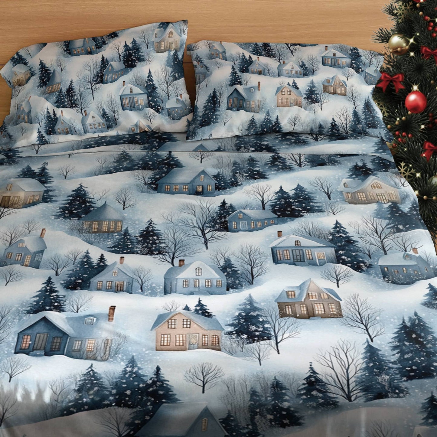 Shineful 4-Piece Bed Sheet Set Snow Village