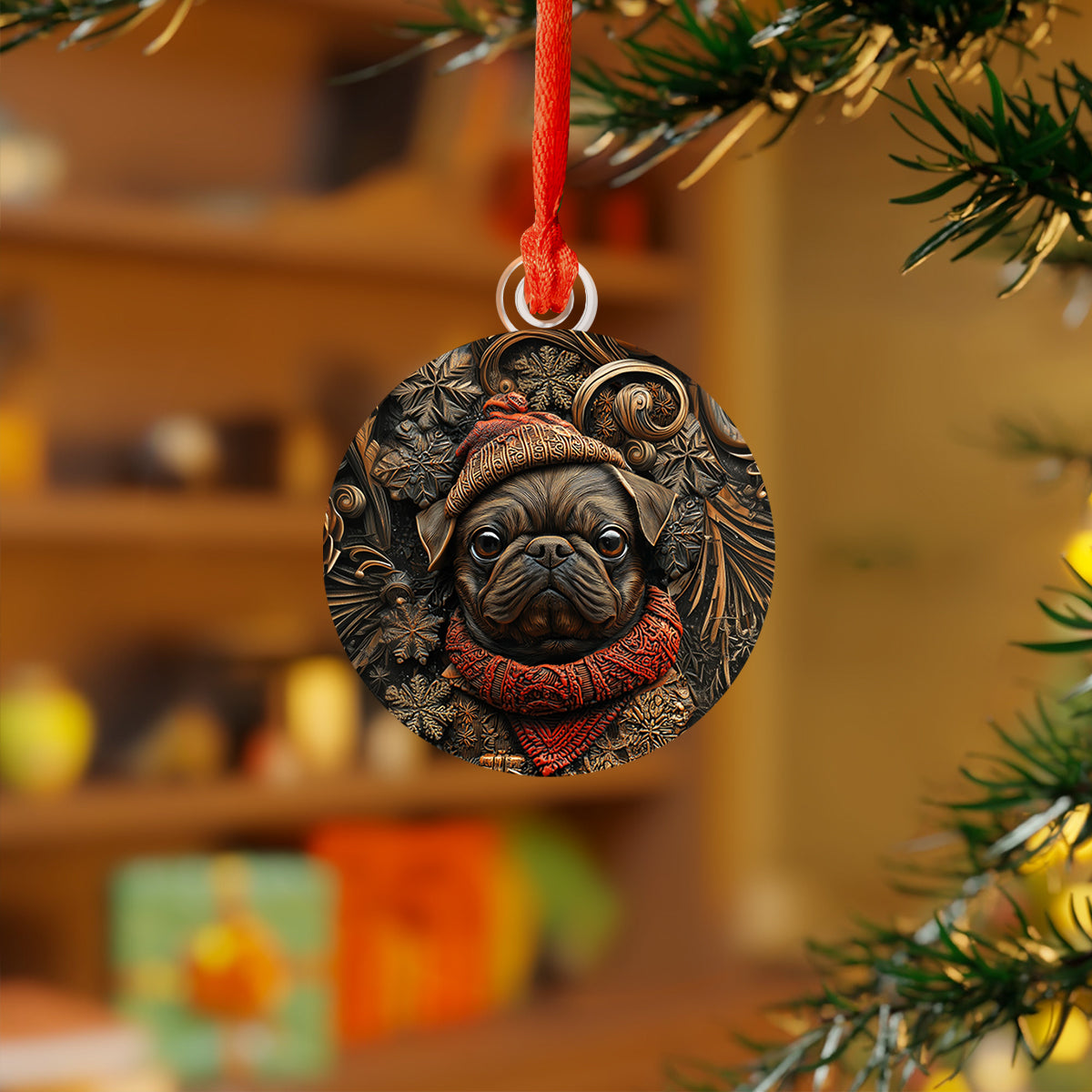 Shineful 2D Acrylic Ornament Winter Christmas Pug