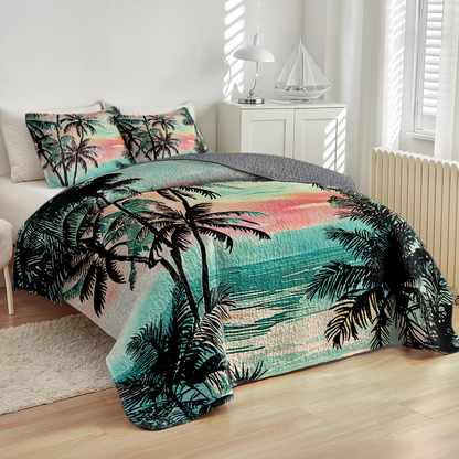 Shineful All Season Quilt 3-Piece Set Tropical Coconut Tree