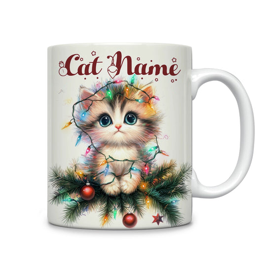 Tasse en céramique brillante Chaton de Noël personnalisé