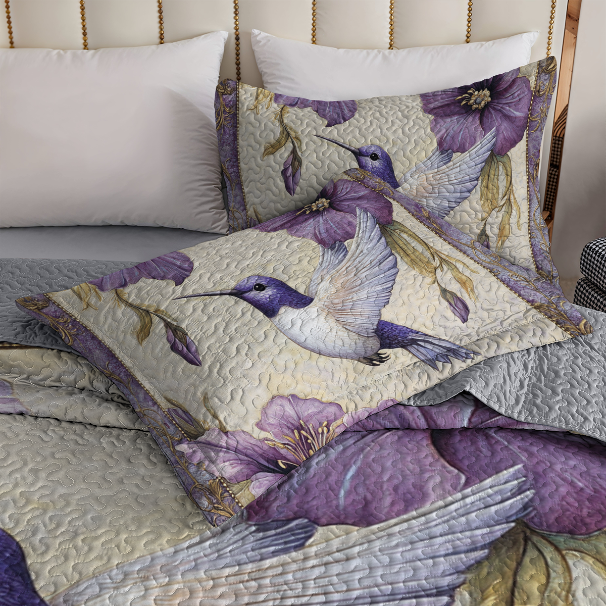 Shineful All Season Quilt 3-Piece Set - Regal Purple Hummingbird