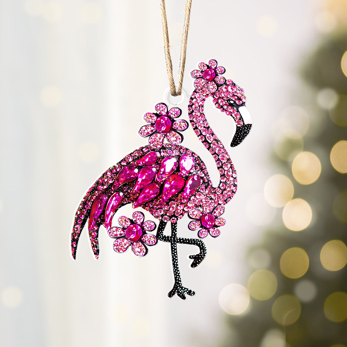 Shineful 2D Acrylic Ornament Twinkling Floral Flamingo