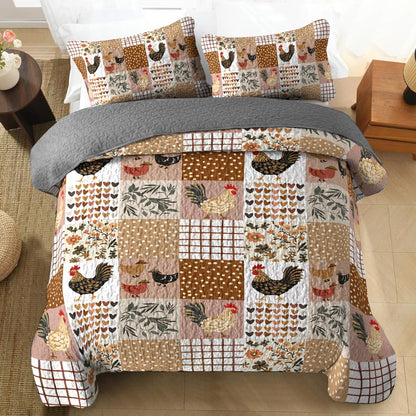 Shineful All Season Quilt 3-Piece Set Country Chicken Patchwork