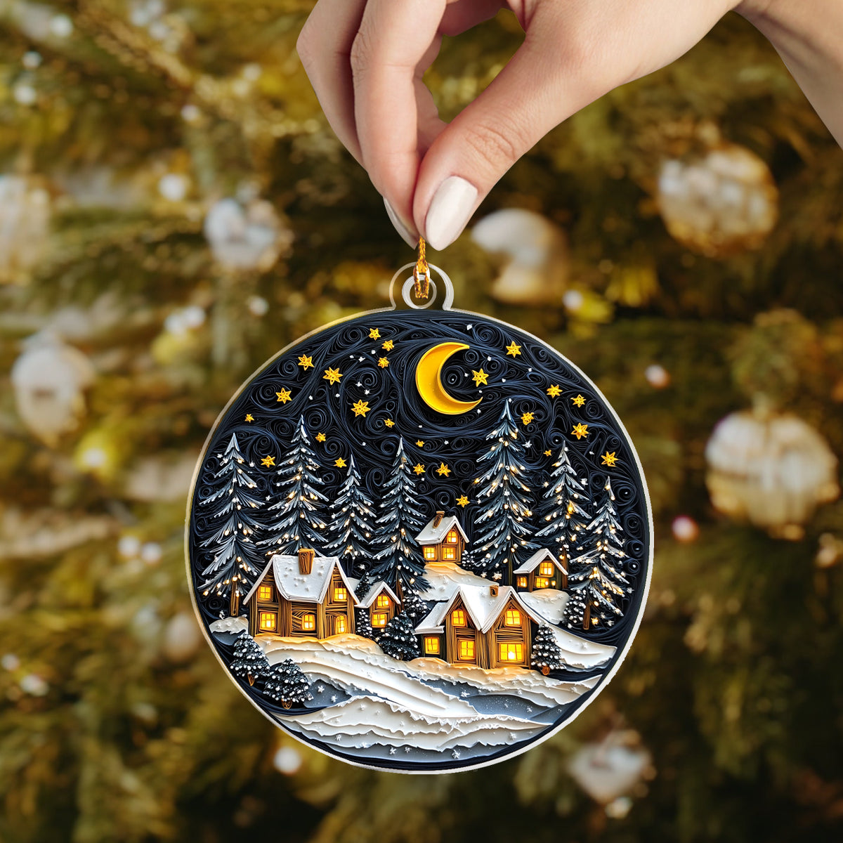 Shineful 2D Acrylic Ornament - Winter Village Night