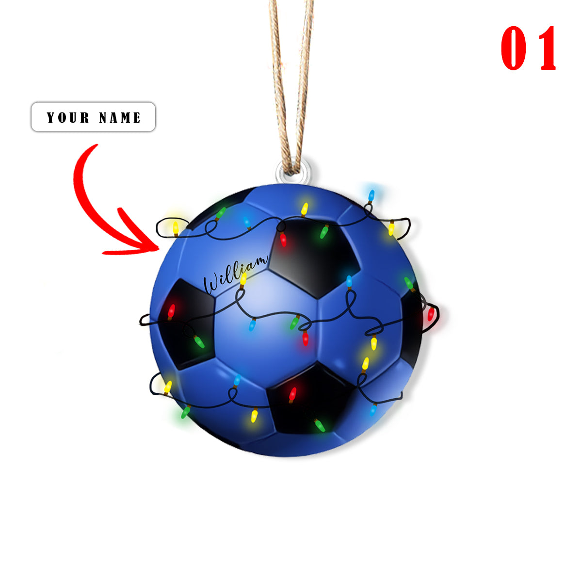 Glänzendes 2D-Acryl-Ornament - Personalisiertes Fußball-Weihnachten