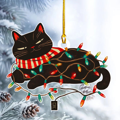 Shineful 2D Acrylic Ornament - Cat-tangled in Holiday Lights