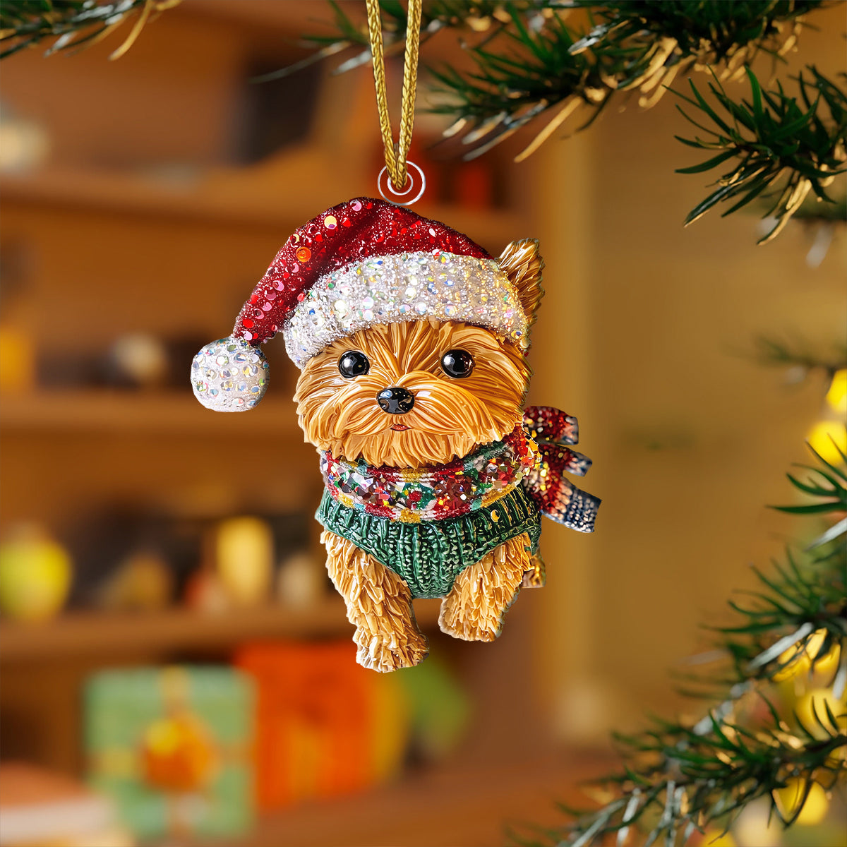 Shineful 2D Acrylic Ornament Twinkling Christmas Yorkie