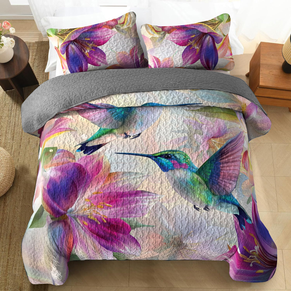 Shineful All Season Quilt 3-Piece Set Hummingbird Blossom