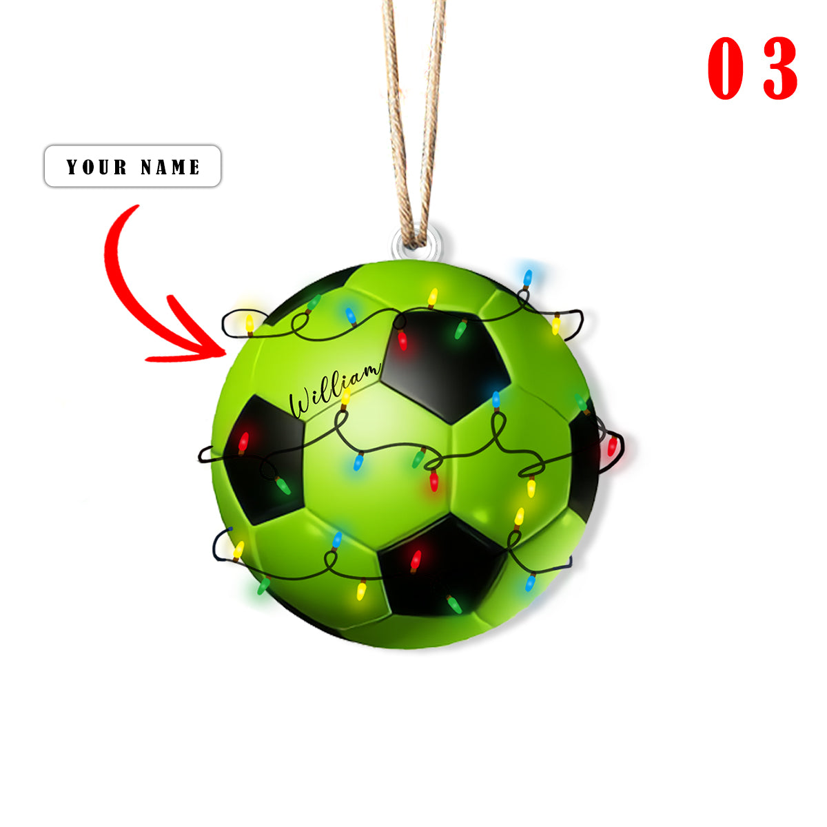 Glänzendes 2D-Acryl-Ornament - Personalisiertes Fußball-Weihnachten