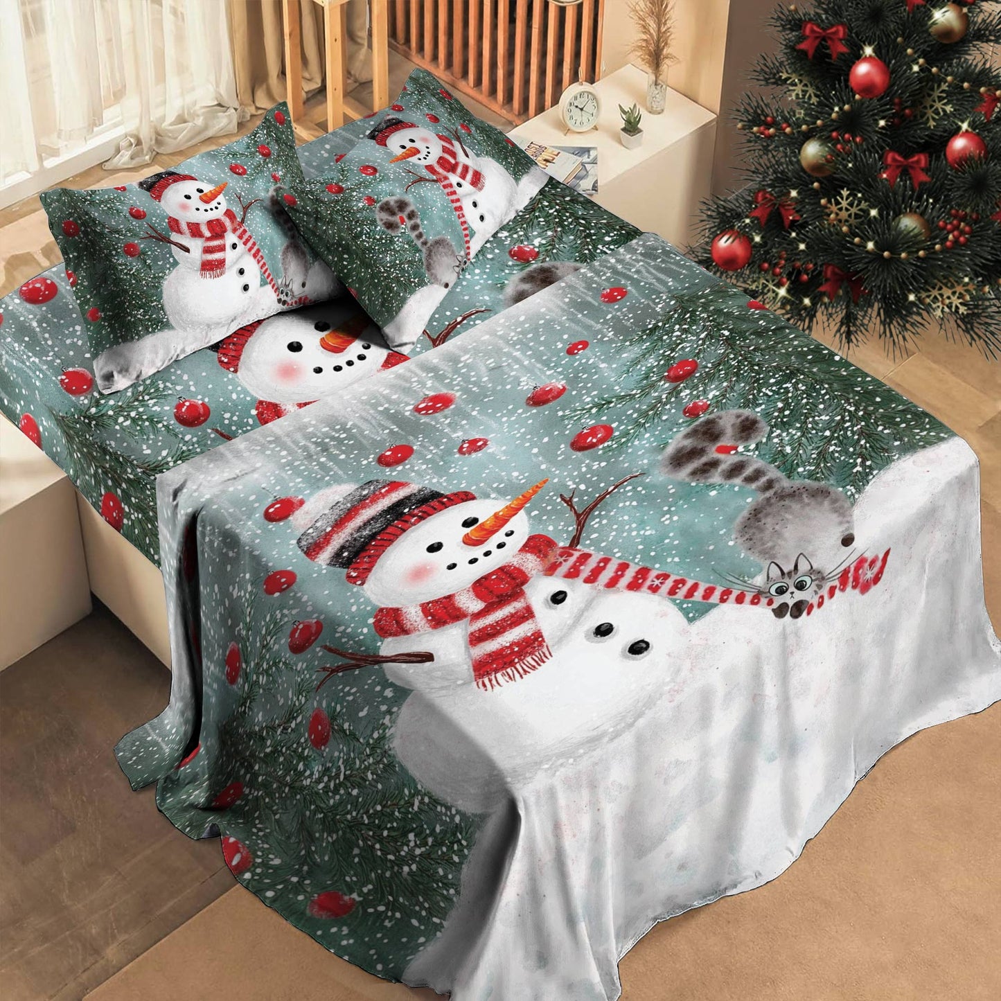 Shineful 4-Piece Bed Sheet Set Snowy Friends