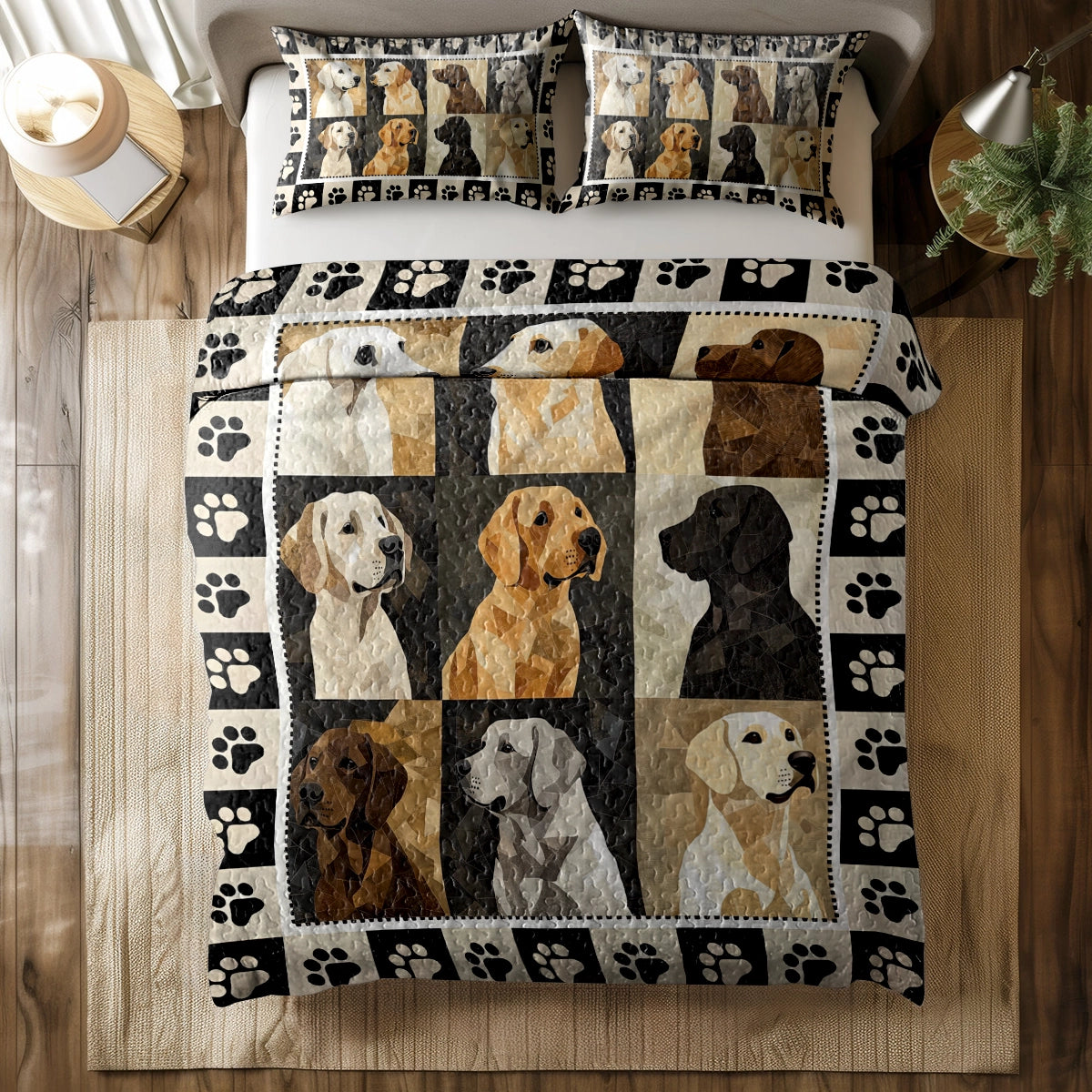 Shineful All Season Quilt 3-Piece Set Labrador Pawtrait Patchwork