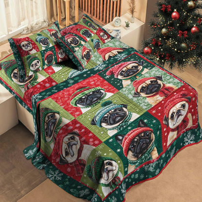 Shineful 4-Piece Bed Sheet Set Festive Puggy Christmas