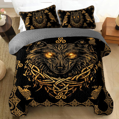 Shineful All Season Quilt 3-Piece Set Celestial Wolf Celtic