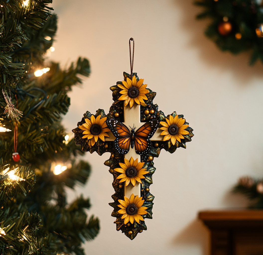 Shineful 2D Acrylic Ornament - Sunflower Butterfly Cross