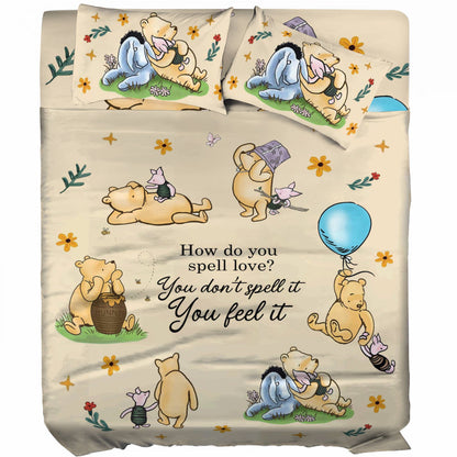 Shineful 4-Piece Bed Sheet Set Pooh The Love