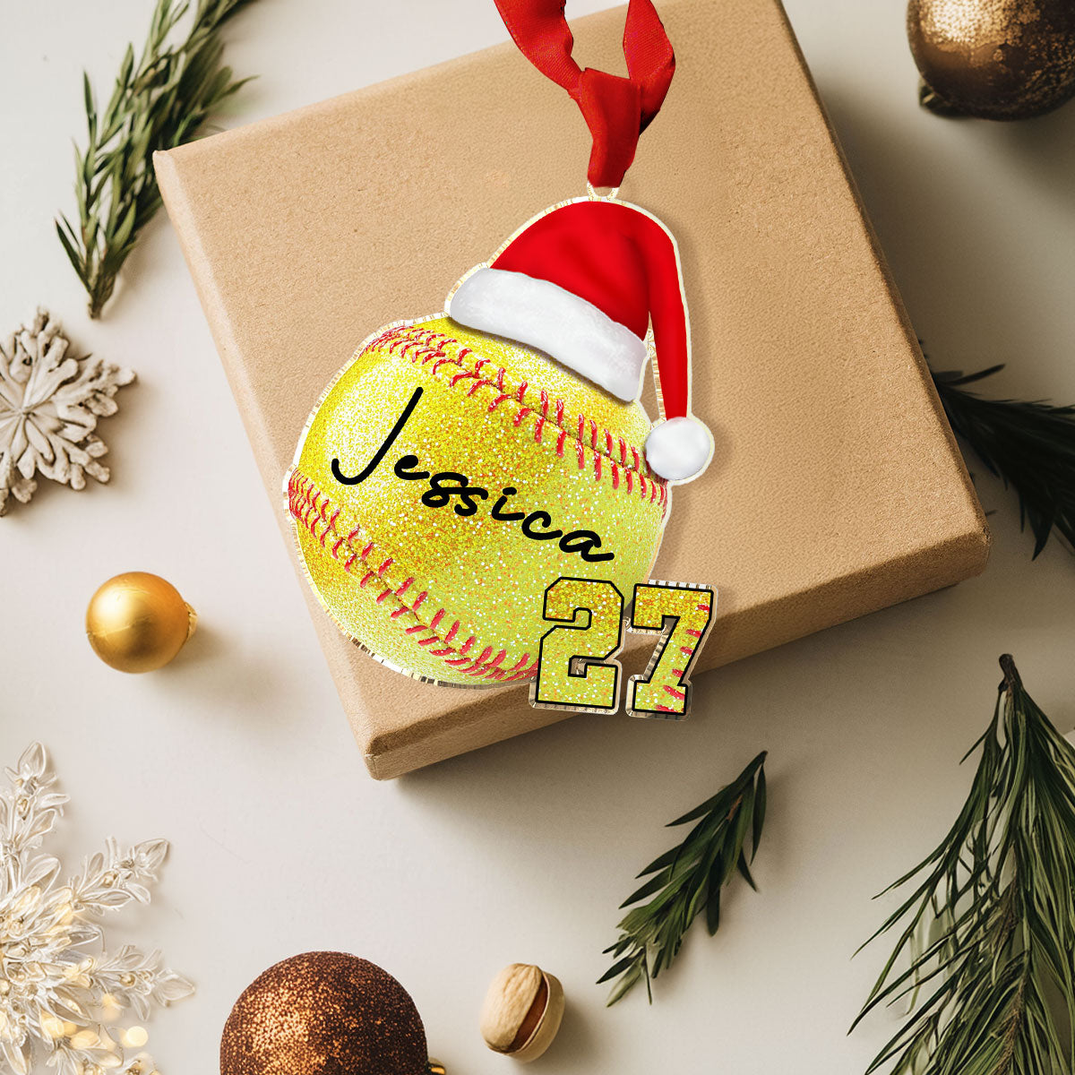 Shineful Personalized 2D Acrylic Ornament Glittering Softball