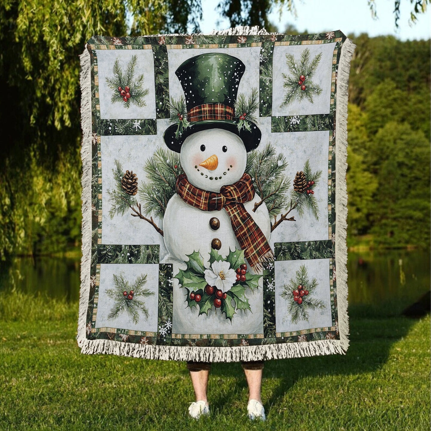 Shineful Woven Tapestry Throw Blanket - Snowman Bliss