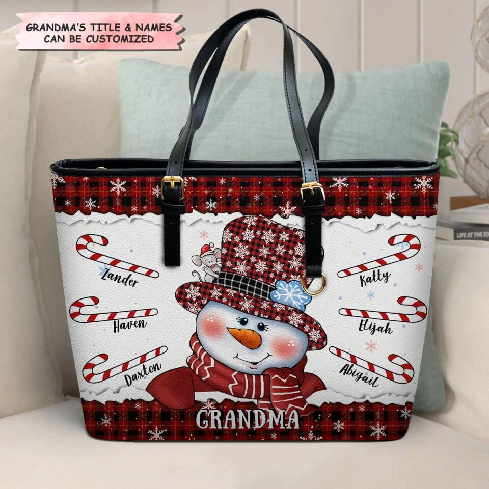 Grand-mère Bonhomme de Neige Noël - Sac Seau Personnalisé en Cuir Personnalisé - Cadeau de Noël pour Grand-mère