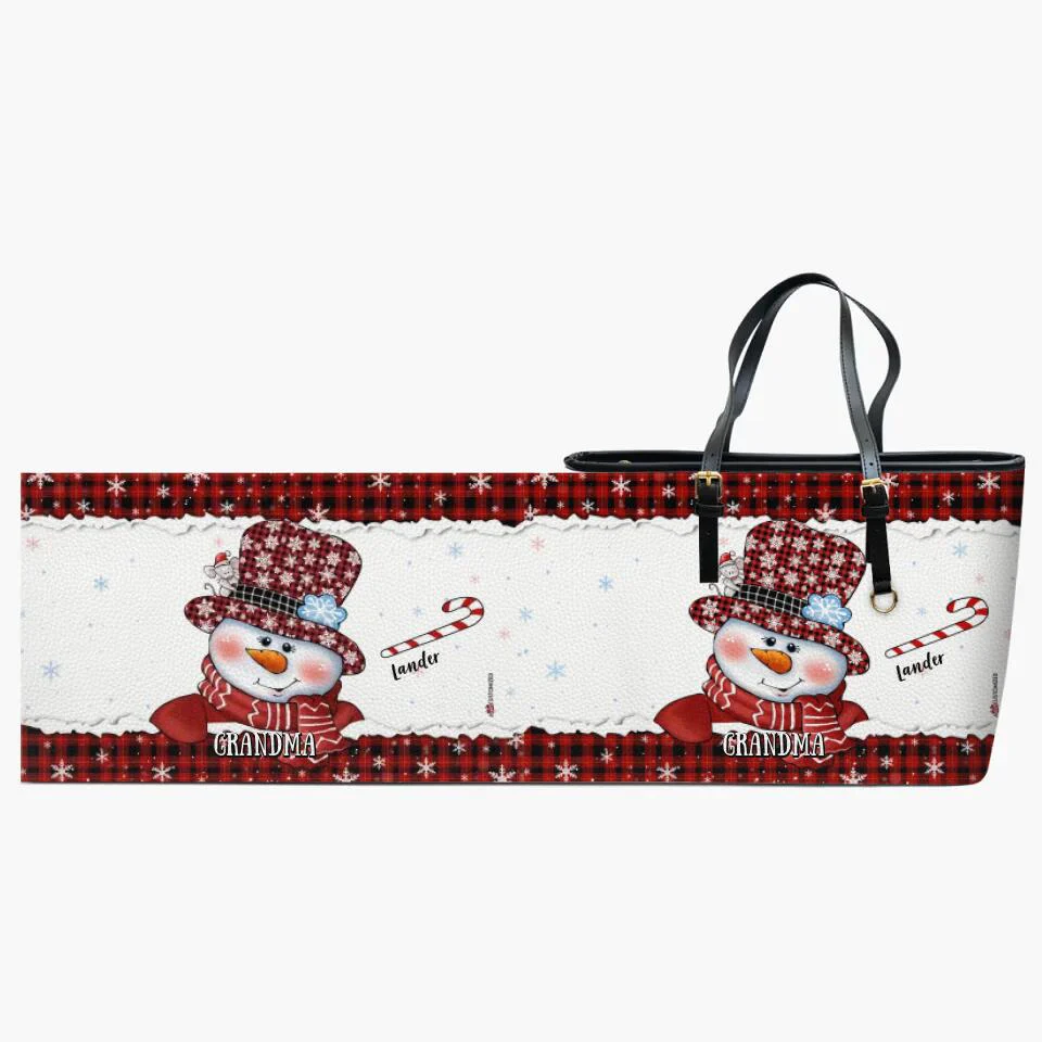 Oma Schneemann Weihnachten - Personalisierte Leder Bucket Bag - Weihnachtsgeschenk für Oma