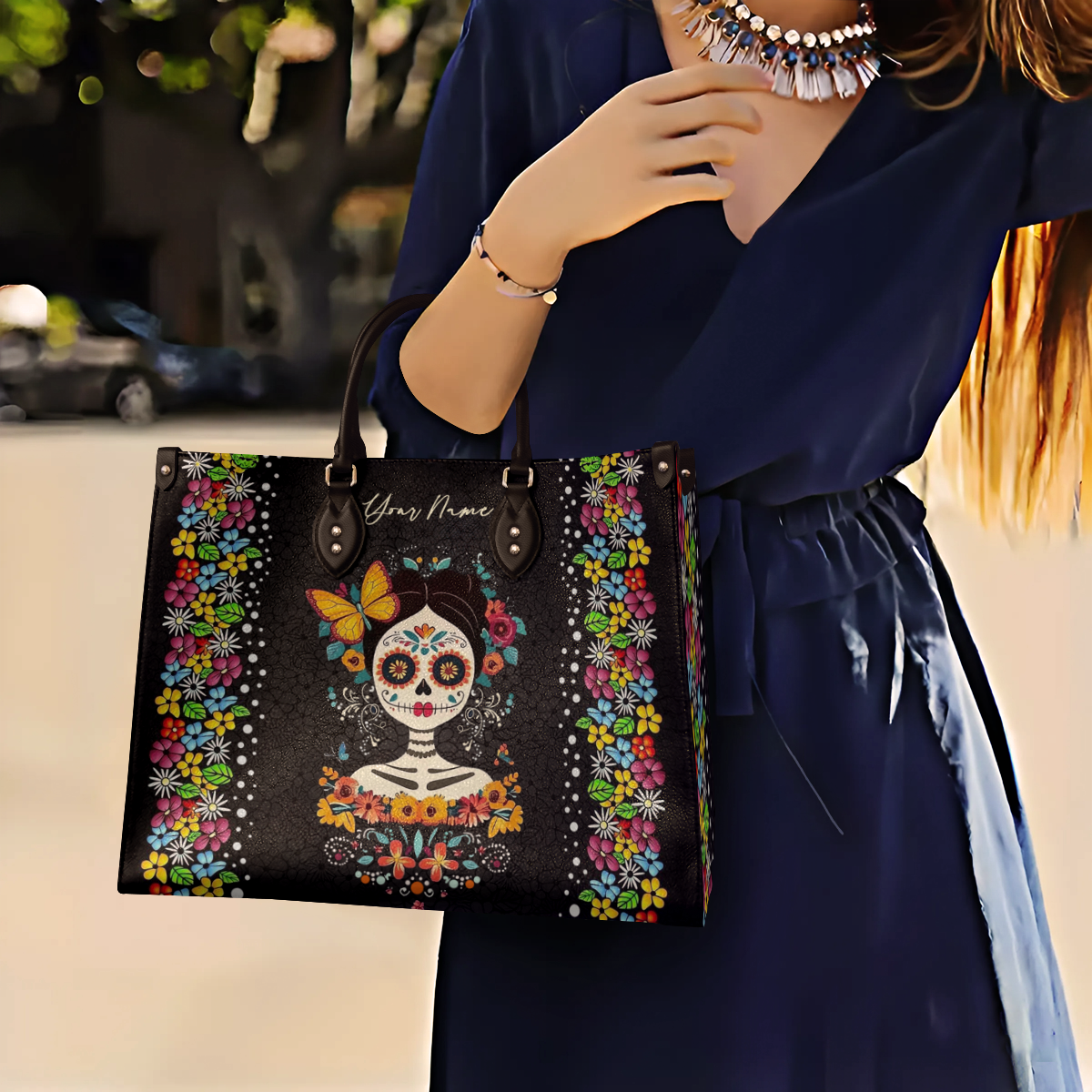 Shineful Leather Bag Floral Skull Celebration